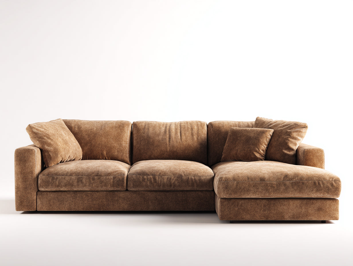 Canapé d'angle en tissu chenille marron 280x160x82 cm - Méridienne intégrée style moderne pour salon