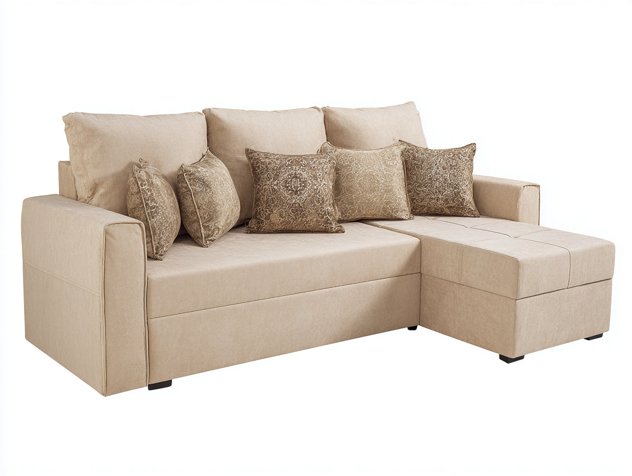 Canapé d'angle en tissu 240x160x85 cm - beige - salon style moderne