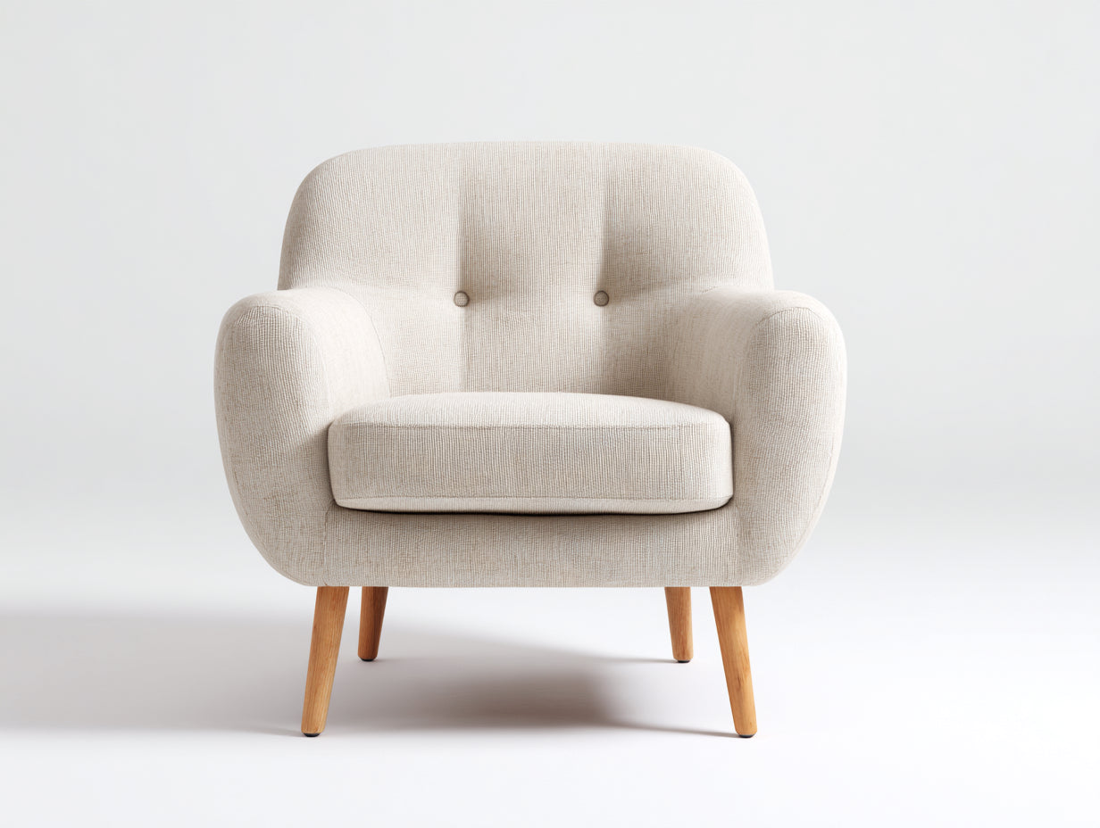 Fauteuil en tissu bouclé avec pieds en bois 85x80x82 cm - beige clair-bois naturel - salon style scandinave