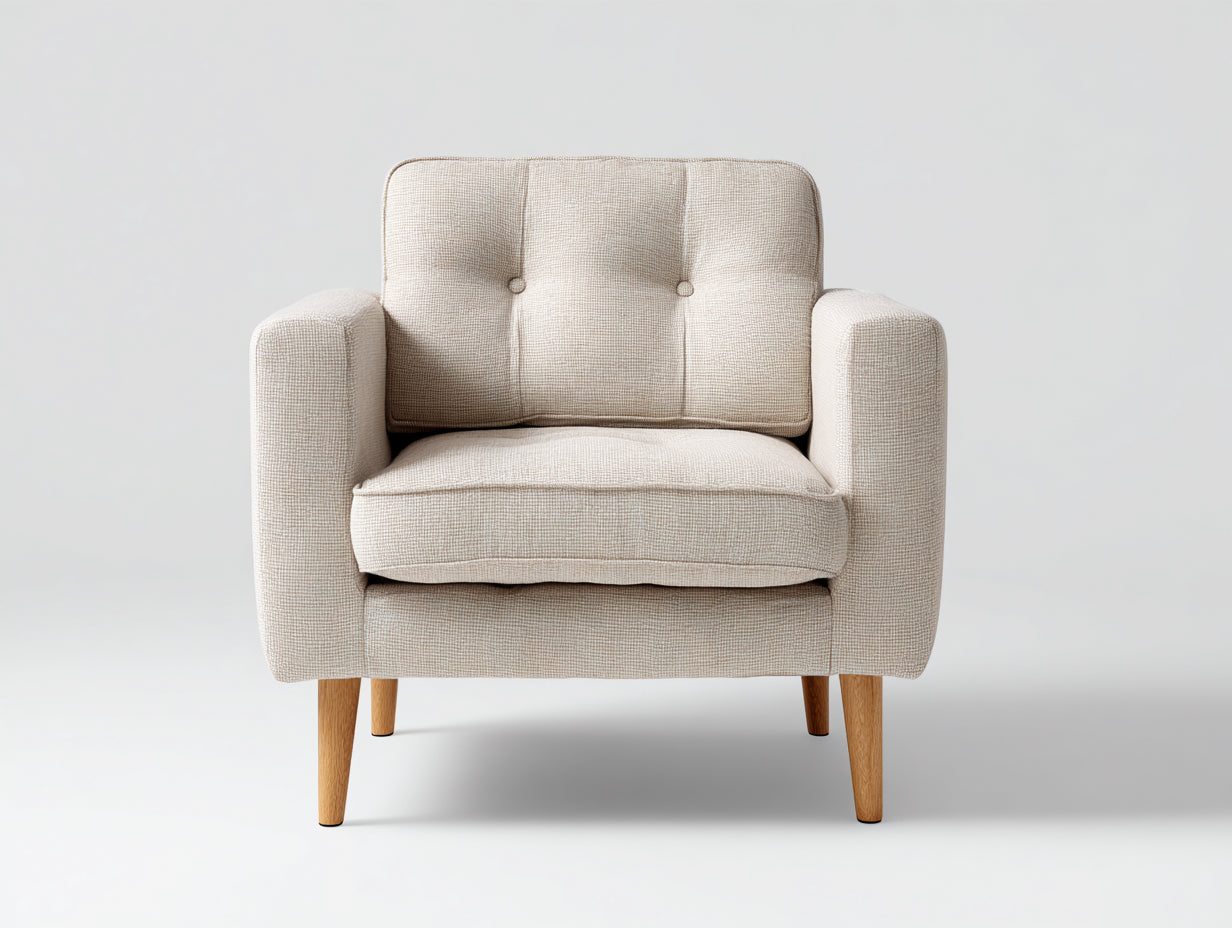Fauteuil en tissu 82x78x82 cm - beige et bois naturel - dossier capitonné