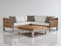 Canapé de jardin bois et métal 260x260x72 cm - bois naturel et blanc - avec table basse