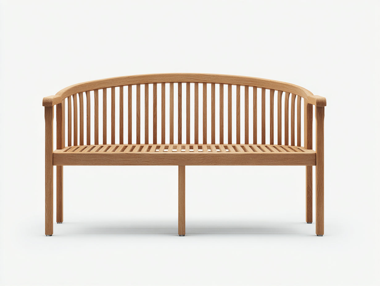 Banc de jardin en bois massif 150 x 60 x 86 cm - naturel - dossier incurvé à barreaux