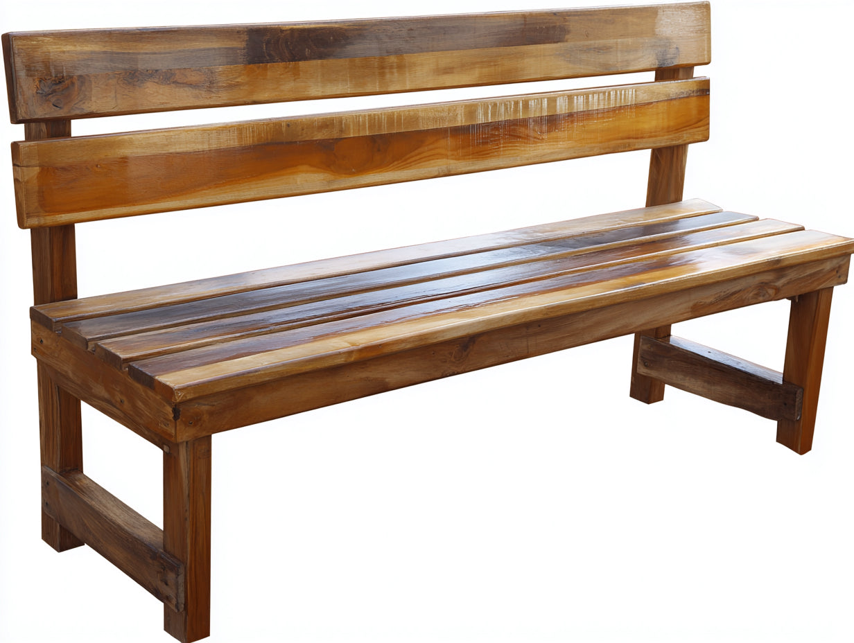 Banc de jardin 160 x 55 x 85 cm bois verni marron assise à lattes dossier haut pour extérieur