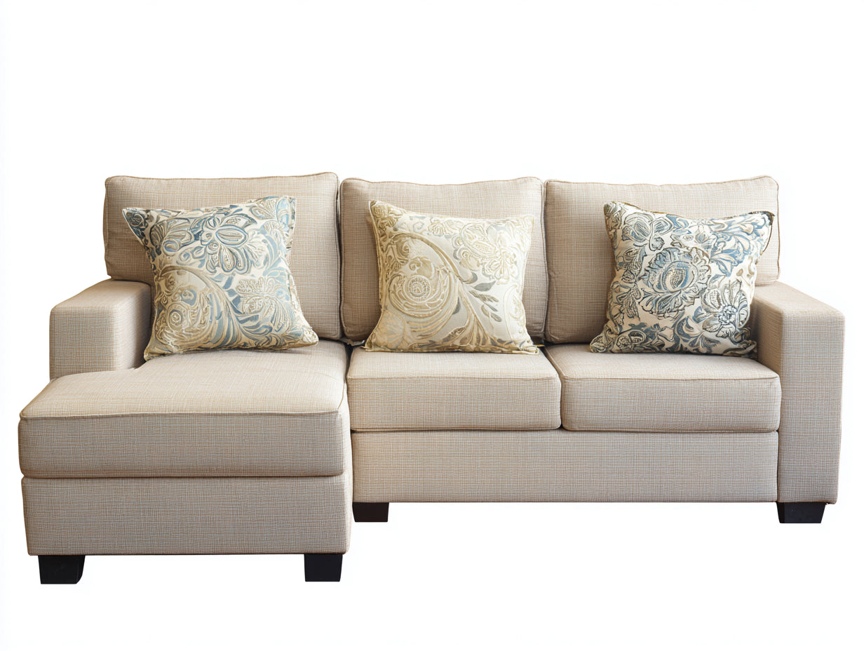 Canapé d'angle en tissu beige 210x145x86 cm pour salon style moderne avec méridienne