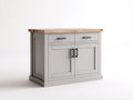 Buffet en bois MDF avec plateau effet chêne 120x45x90 cm - gris clair-bois naturel-noir - salle à manger style moderne