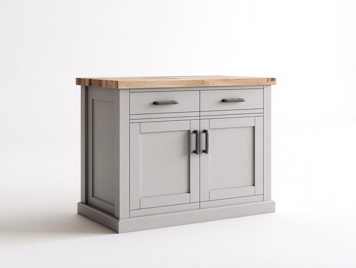Buffet en bois MDF avec plateau effet chêne 120x45x90 cm - gris clair-bois naturel-noir - salle à manger style moderne