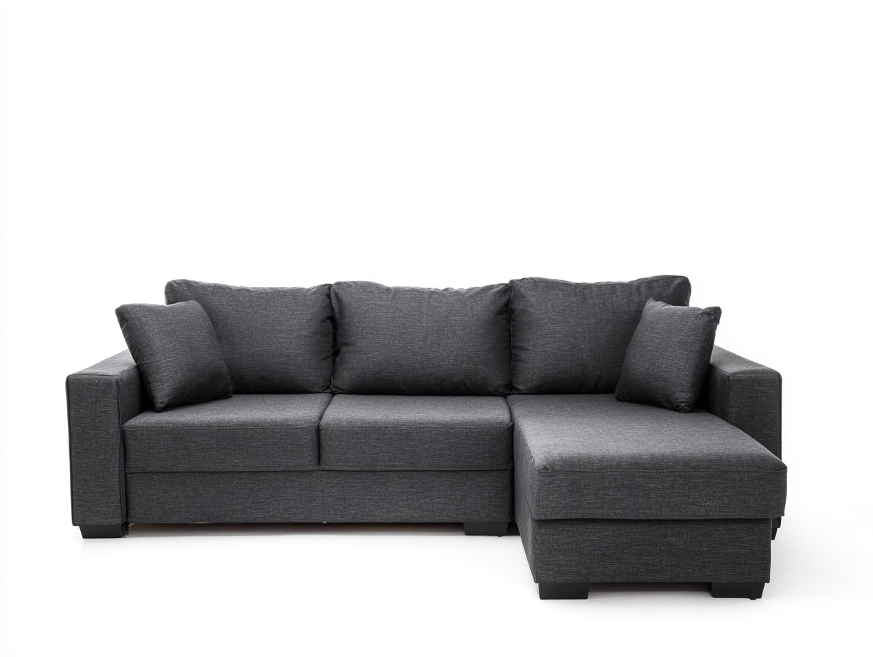 Canapé d'angle en tissu gris foncé 245x155x84 cm - Méridienne intégrée style moderne pour salon