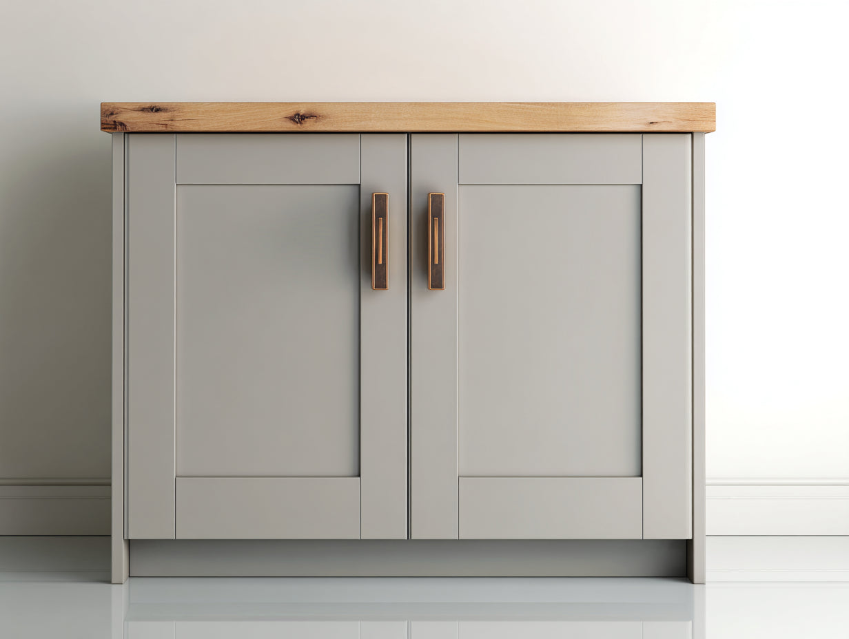 Buffet en bois 120x42x85 cm - gris sauge et bois naturel - 2 portes battantes
