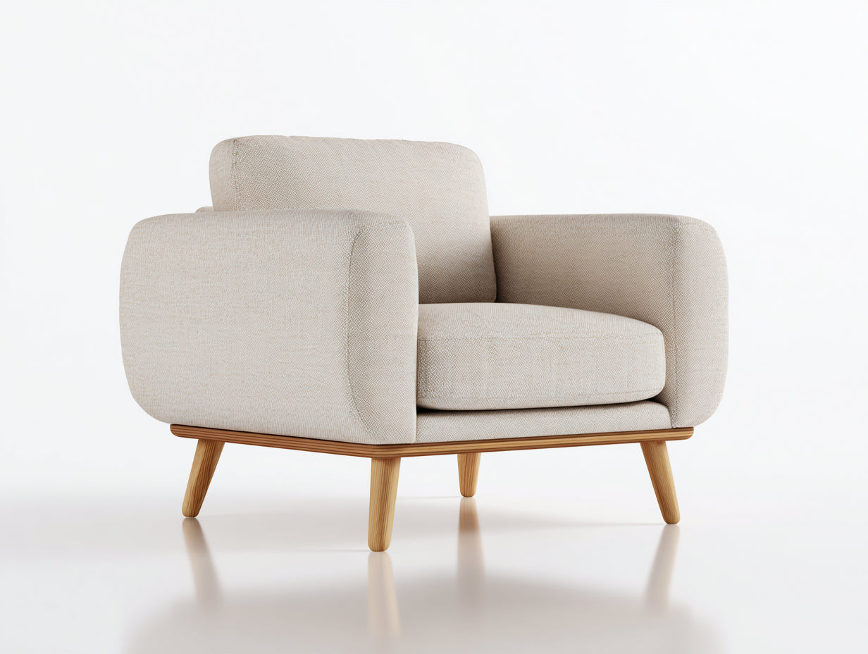 Fauteuil en tissu texturé beige 86x80x78 cm pour salon avec structure en bois style moderne naturel