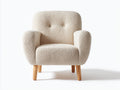 Fauteuil en tissu bouclé 88x78x82 cm - écru et bois naturel - accoudoirs arrondis