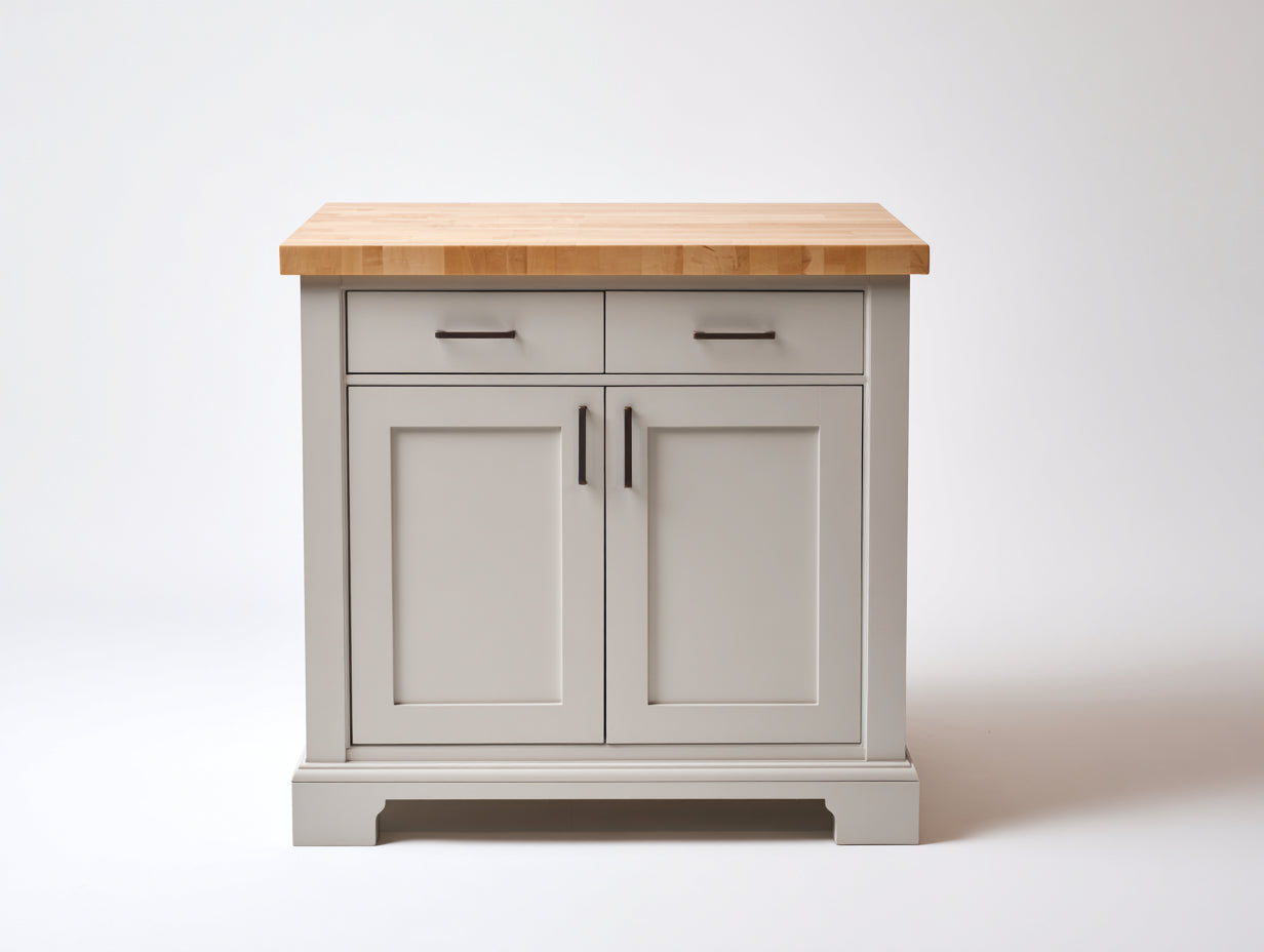 Buffet en bois MDF gris clair avec plateau bois naturel 100x45x90 cm - 2 portes et 2 tiroirs style campagne moderne