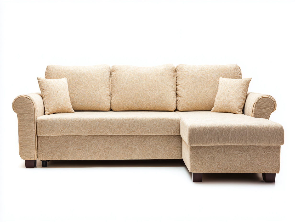 Canapé d'angle en tissu beige à motif 230x150x86 cm - Méridienne intégrée style classique pour salon