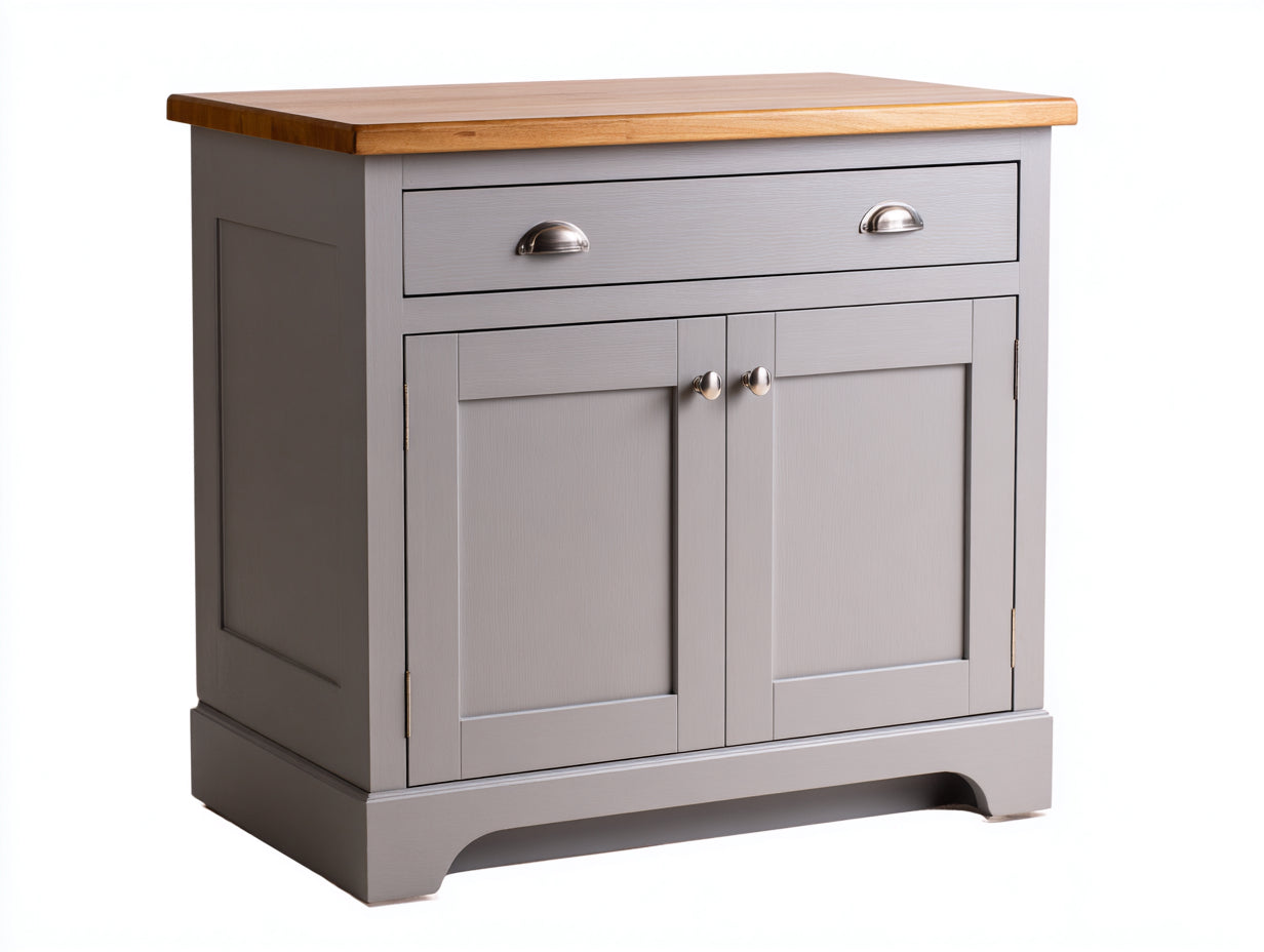 Buffet en bois 110x45x85 cm - gris clair et bois naturel - 2 portes et 1 tiroir