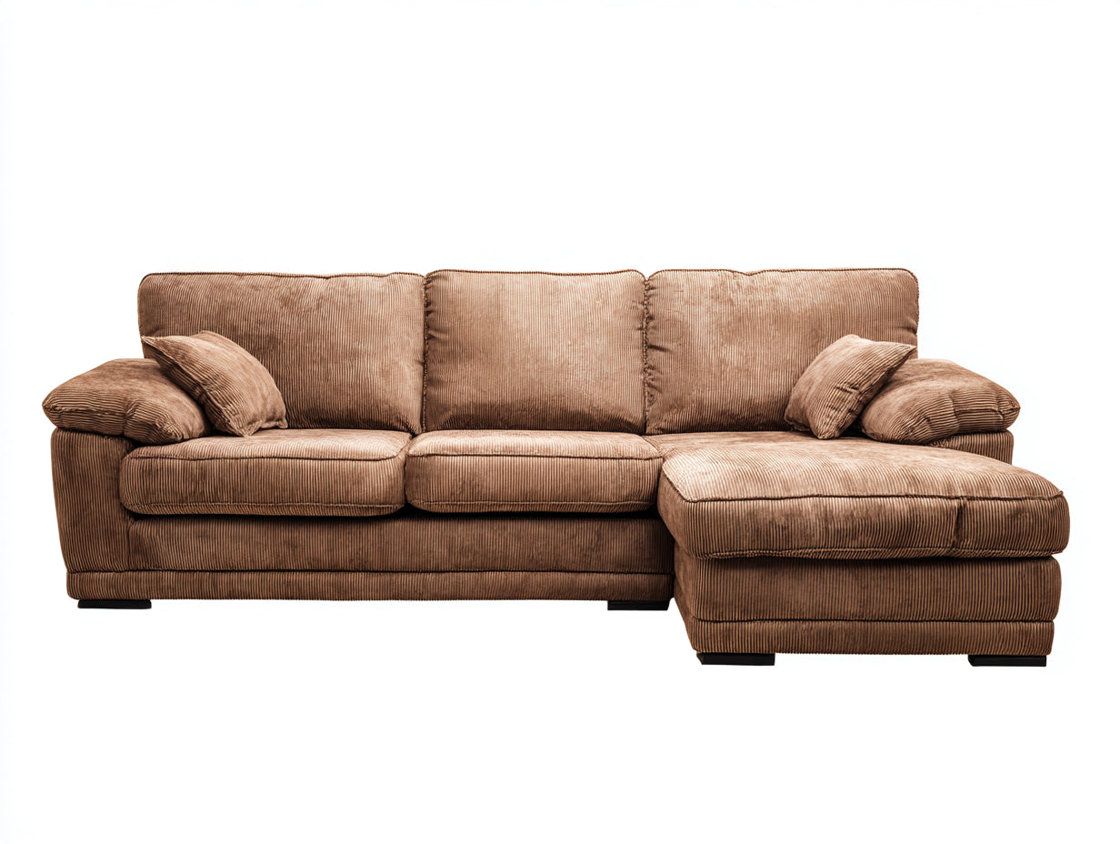 Canapé d'angle en velours côtelé 280x160x85 cm - marron - méridienne intégrée