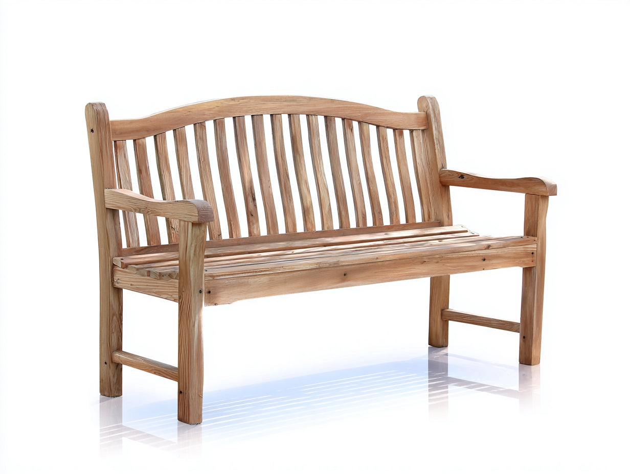 Banc de jardin en bois 160x62x88 cm - bois naturel - dossier incurvé à lattes