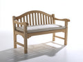 Banc de jardin en bois 145x58x88 cm - bois naturel et gris clair - dossier incurvé avec coussin