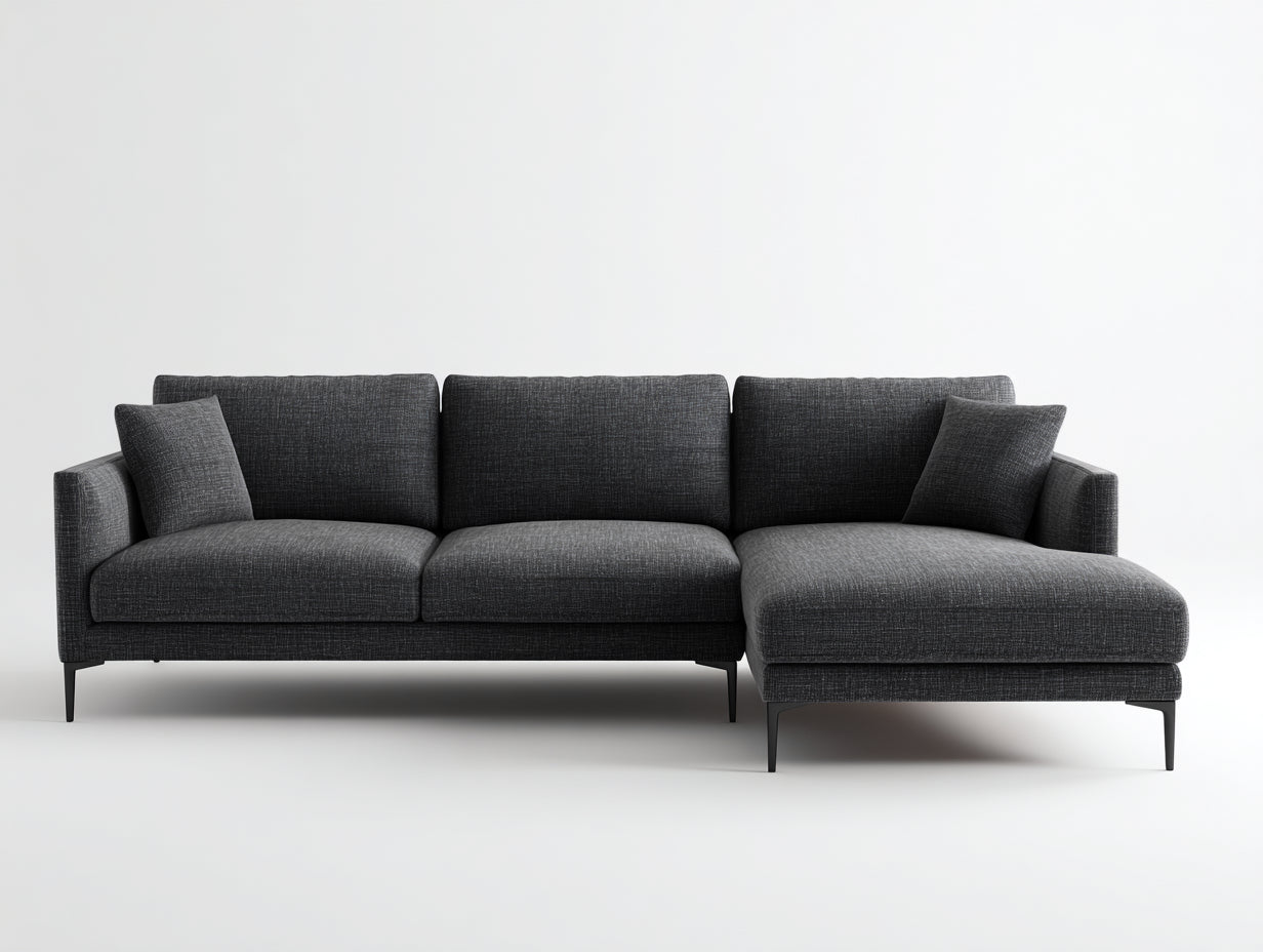 Canapé d'angle en tissu texturé 285x165x82 cm - gris anthracite - style moderne avec méridienne intégrée