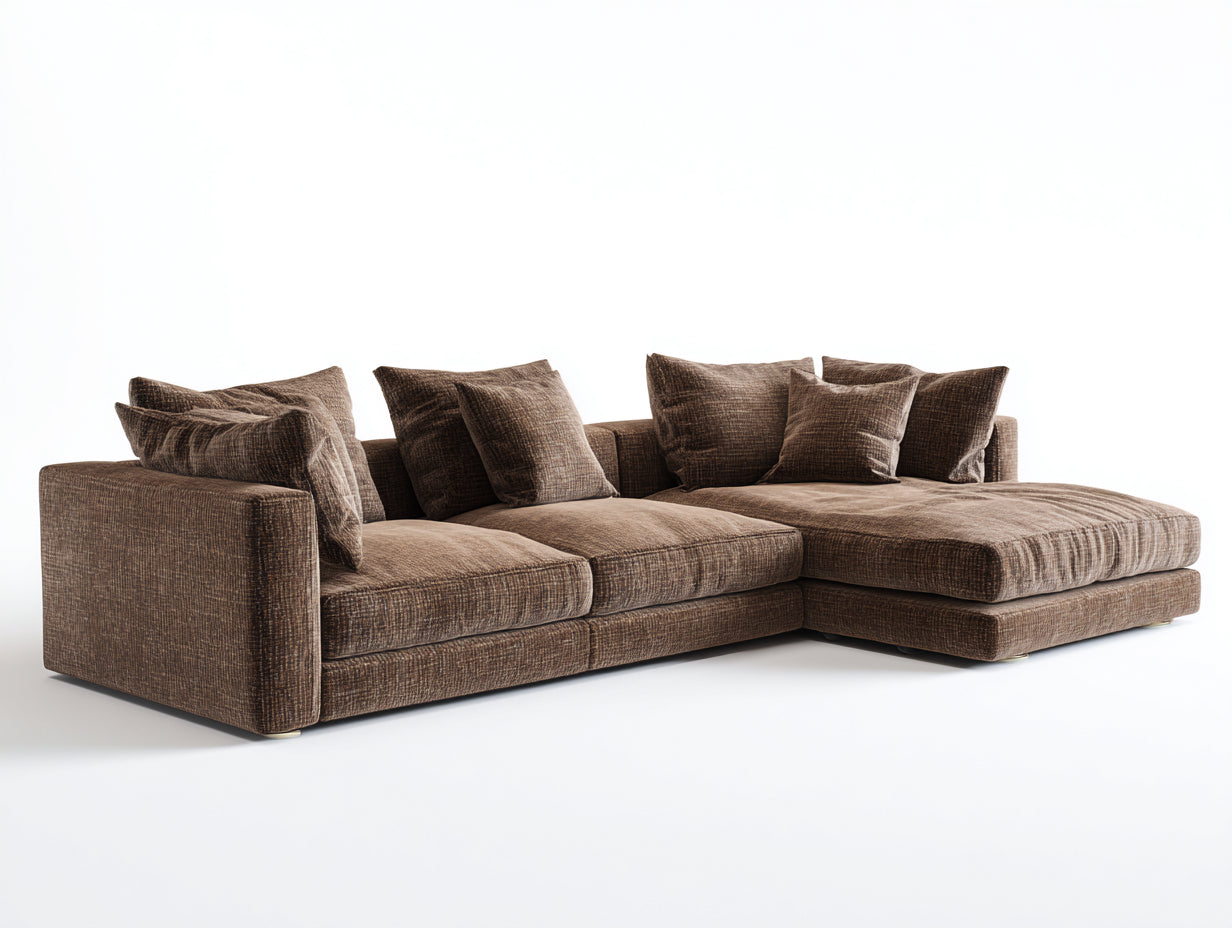 Canapé d'angle en tissu 300x180x76 cm - marron foncé - assise profonde