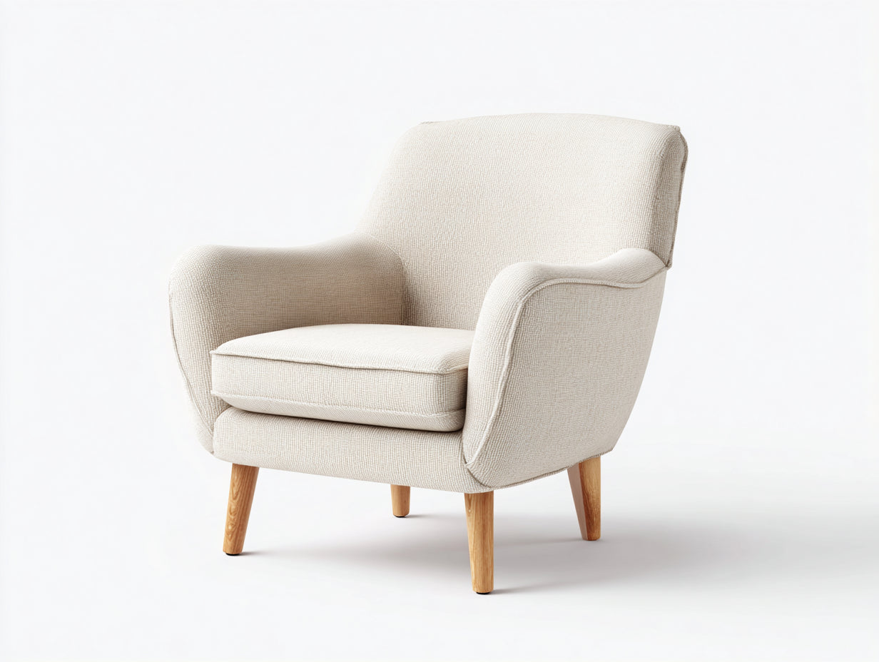 Fauteuil en tissu texturé beige 78x74x89 cm pour salon avec pieds en bois style scandinave