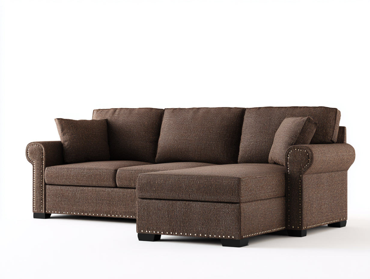 Canapé d'angle en tissu texturé avec méridienne 245x165x88 cm - brun - salon style classique