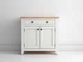 Buffet en bois d'ingénierie 90x40x90 cm - blanc et bois naturel - 2 portes et 1 tiroir