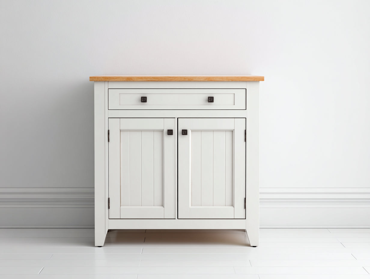 Buffet en bois d'ingénierie 90x40x90 cm - blanc et bois naturel - 2 portes et 1 tiroir