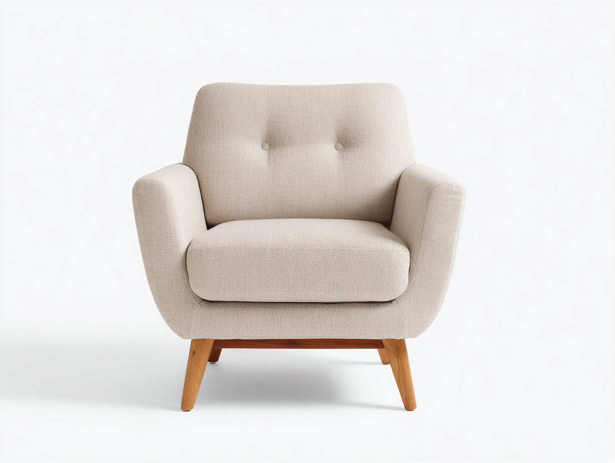 Fauteuil en tissu avec pieds en bois 83x78x82 cm - beige clair-bois naturel - salon style scandinave