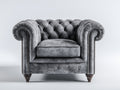 Fauteuil en tissu velours capitonné 110x95x78 cm - gris foncé-bois foncé-argent - salon style Chesterfield