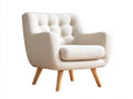 Fauteuil en tissu texturé 86x80x90 cm - beige clair et bois naturel - dossier capitonné