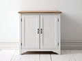 Buffet en bois MDF blanc avec plateau bois naturel 90x40x85 cm - 2 portes style campagne moderne
