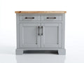 Buffet 100 x 40 x 90 cm panneaux effet bois 2 portes 2 tiroirs gris clair plateau bois naturel pour salle à manger
