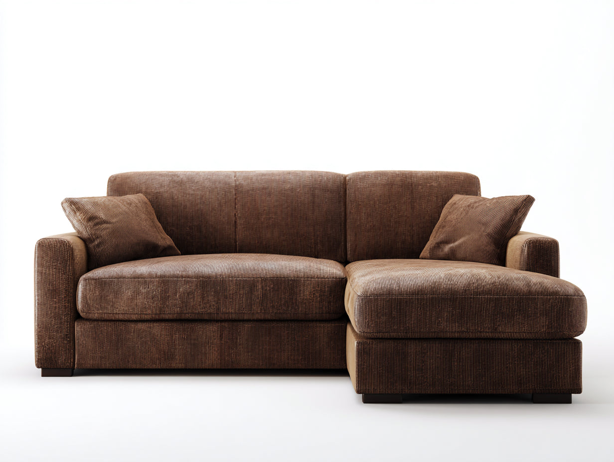 Canapé d'angle en tissu côtelé marron 230x150x84 cm - Méridienne intégrée style moderne pour salon