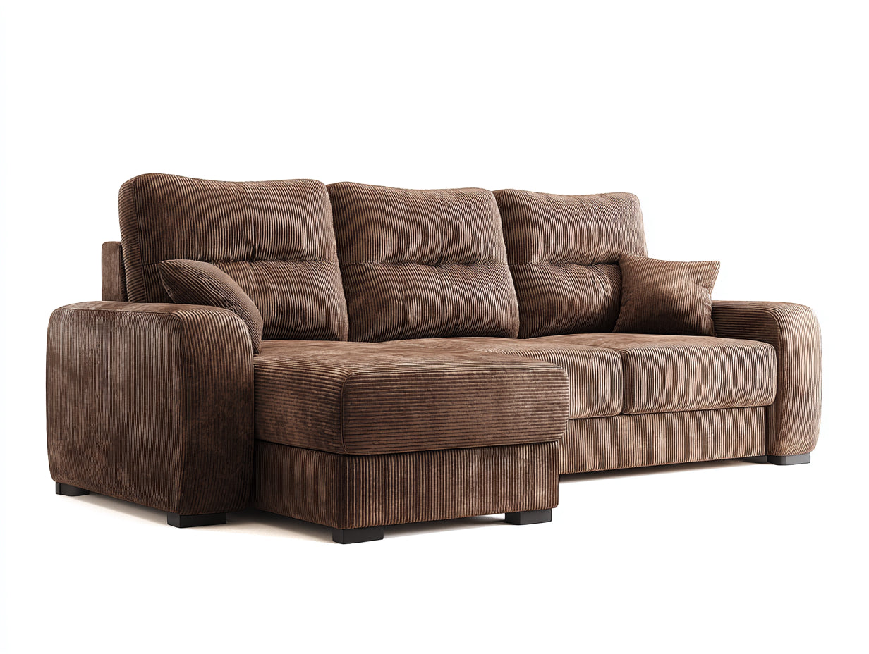 Canapé d'angle en tissu côtelé 250x160x90 cm - brun - salon style moderne