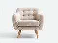 Fauteuil en tissu beige avec pieds en bois naturel 82x78x84 cm - Dossier capitonné style scandinave