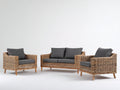 Canapé de jardin en rotin naturel avec assises grises canapé 135x75x78 cm fauteuils 75x75x78 cm - Ensemble 3 pièces style bohème