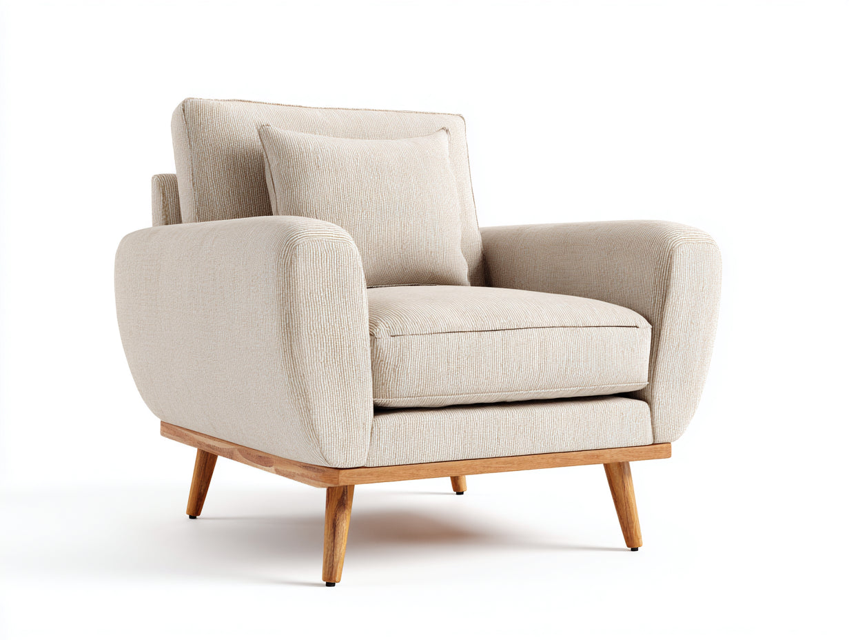 Fauteuil en tissu côtelé beige avec pieds en bois naturel 86x82x88 cm - Style scandinave pour salon