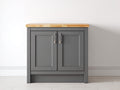 Buffet 85 x 38 x 85 cm panneaux effet bois 2 portes gris foncé plateau bois naturel pour salle à manger