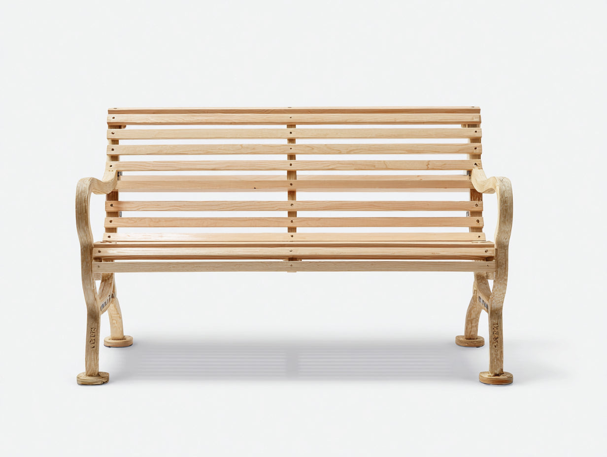 Banc de jardin 150 x 58 x 86 cm bois naturel assise à lattes accoudoirs courbés pour extérieur