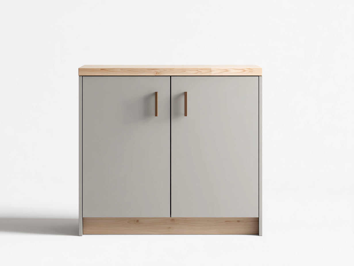 Buffet en bois d'ingénierie 80x35x85 cm - gris clair et bois naturel - 2 portes