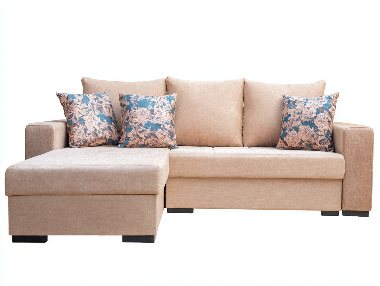 Canapé d'angle en tissu 250x160x82 cm - beige - méridienne intégrée