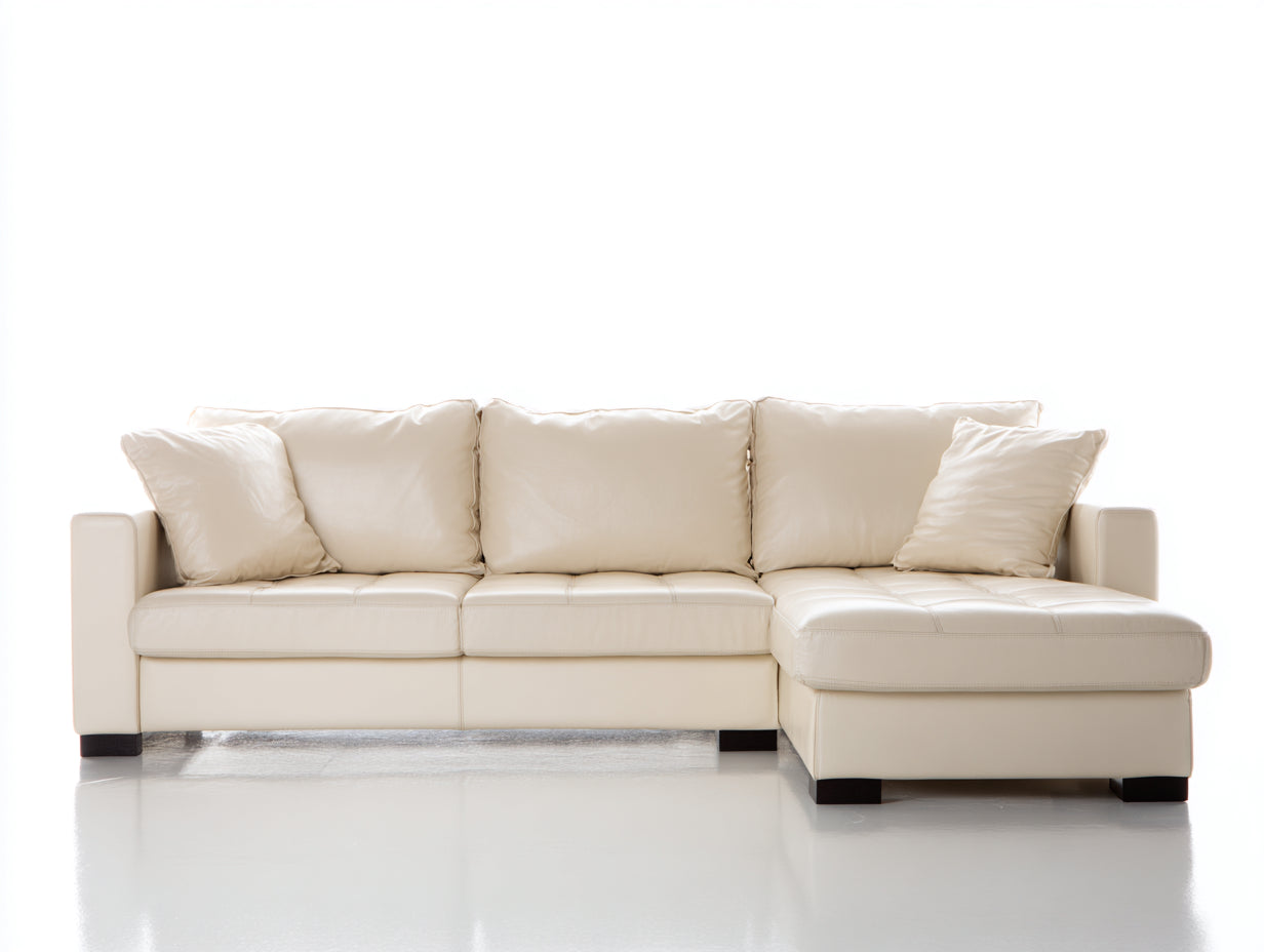 Canapé d'angle effet cuir 285x170x82 cm - beige et noir - méridienne intégrée