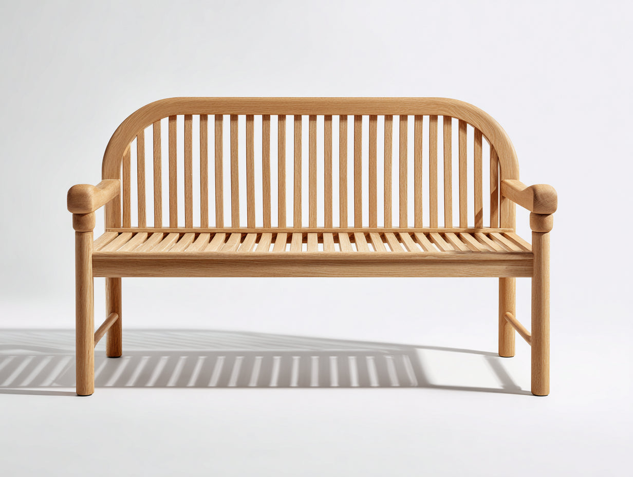 Banc de jardin en bois massif naturel 150x60x88 cm - Accoudoirs arrondis style classique